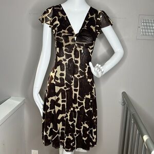 Fuzzi Sz M Brown and Beige Short Sleeve Midi Dress